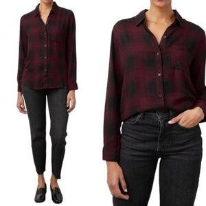 Rails Hunter Long Sleeve Button Down Shirt Scarlet Ash Black Plaid Top Blouse